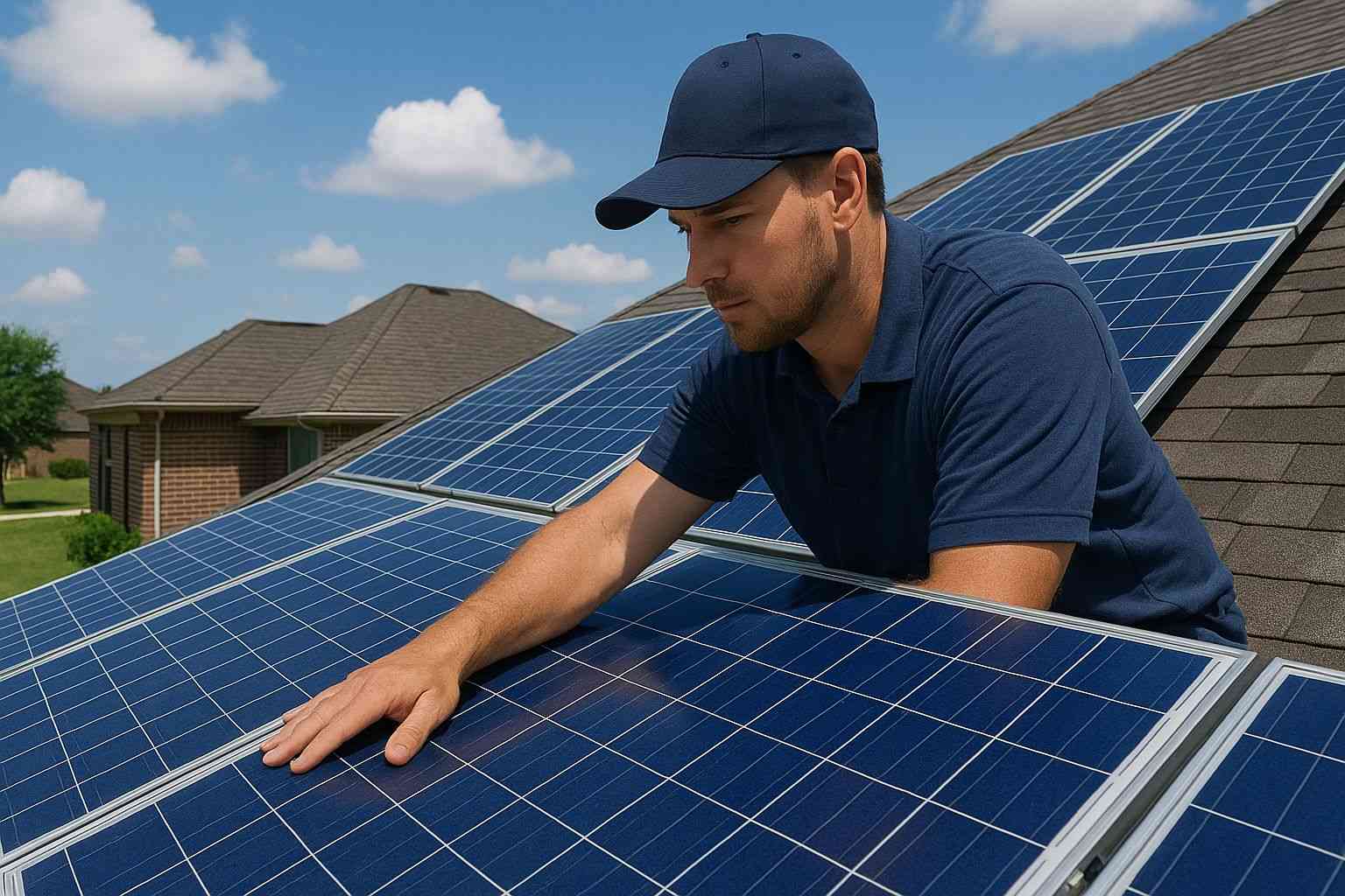 Technician Installing Solar Panels