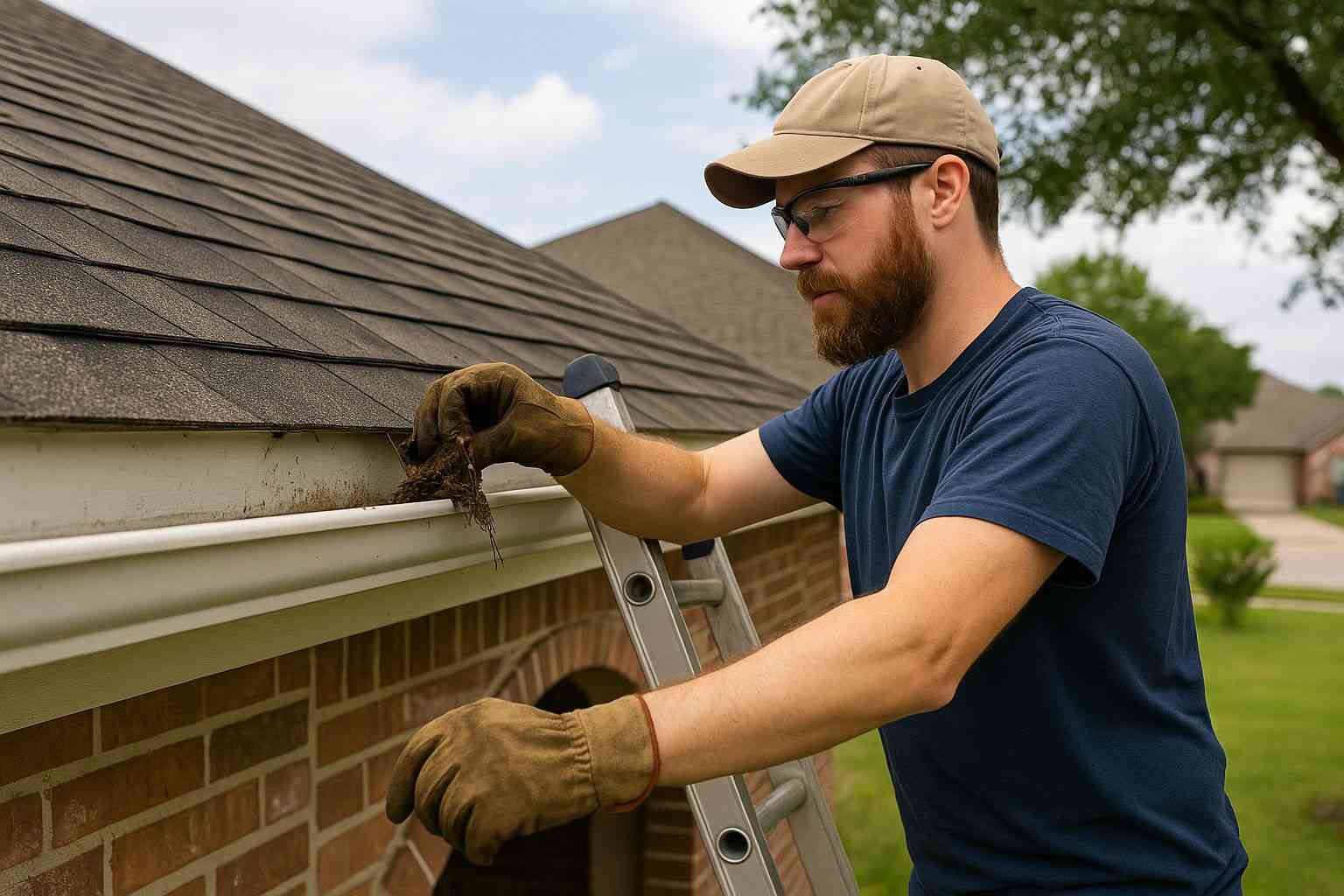 Gutter-Getting-Cleaned-Katy-TX